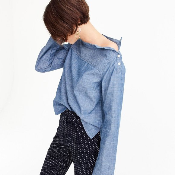 J Crew Charmbray Funnel Neck Long Sleeve Shirt - Picture 2 of 14